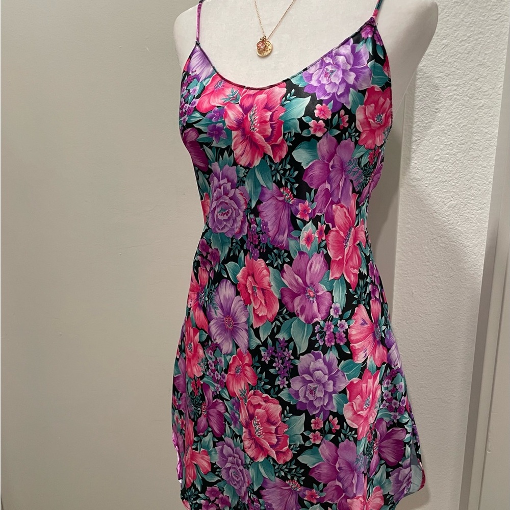 VTG 90s Pixiecore Purple & Pink Floral Patterned Cami Slip Mini Dress - M